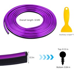JUSTTOP Car Interior Moulding Trim Strip, 32.8 Ft DIY Flexible Strip Car Electroplating Decor with Installing Tool, Auto Gap Filler Insert Moulding Trim for Air Vent Dashboard (Purple)
