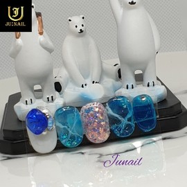 ❄️Antarctic sea handmade nail tips❄️ - Short straight nose pin / ❄️남극바다 수제네일팁❄️ - 숏일자형코핀