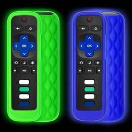 (Pack of 2) Remote Cover Case for Roku TV Remote Control/Silicone Protective Sleeve Skin - Glow in The Dark (Green/Blue)