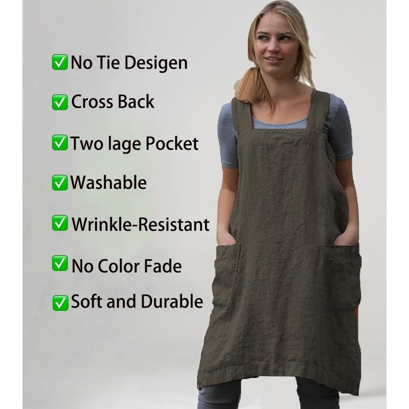 Stomeshle Japanese Aprons Plus Size Smock for Women with Pockets