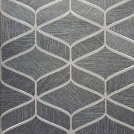 Wallcoveringsmart Gray Black Copper Metallic Faux Fabric Textured Geometric Wave Lines Wallpaper