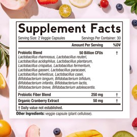 Doctor's Recipes Women's Probiotics, 120 Caps (Pack of 2) 50 Billion CFU 16 Strains, with Organic Prebiotics Cranberry, Shelf Stable, Delayed Release, No Soy Gluten Dairy