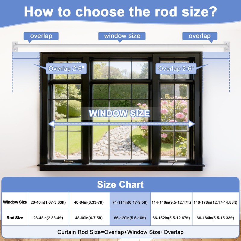 White Curtain Rods, Room Darkening Drapery Rod for Windows 66