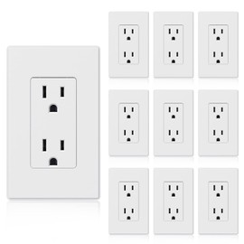 ELEGRP Matte White Standard Decorator Electrical Wall Receptacle Outlet, 15A 125V, 2 Pole 3 Wire, Non- tamper Resistant, NEMA 5-15R, Self-Grounding, Wall Plate Included, UL Listed, 10 Pack