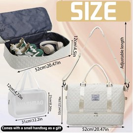 YOUYIKE Women's Large Travel Bag with Cosmetic Bag, Shoe Compartment, Waterproof Hand Luggage Bag, Hand Luggage Bag for Airplane, Swimming Bag, Hospital Bag XXL, Weekender Travel Bag Women, White