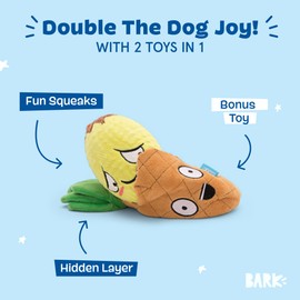 Bark Dog Toy Penny The Pineapple 2 in 1 Squeaky Plush Toy For Dogs, Rip & Reveal, Spiky Ball Core