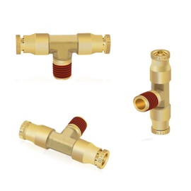 Siptenk 1/4" OD Tube x 1/8" NPT Thread Tee Union DOT Air Fittings 3PCS,1/4 Inch OD Brass Push to Connect Air Brake Line Fittings Brake Connector Kit for Truck Trailers Industry Air System