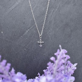 First Holy Communion Necklace on a 14 Inch Sterling Silver Cable Chain. Little Girl's Cross Necklace
