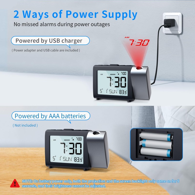 MeesMeek Projection Alarm Clock for Bedroom: Digital LCD Clock with
