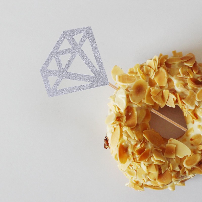 Topoox 1 50 Pack Toppers Silver Glitter Diamond for Cupcake