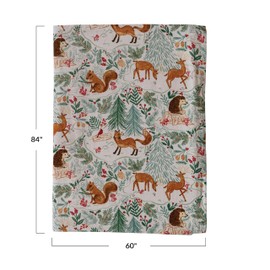 Creative Co-Op Cotton Printed Tablecloth with Woodland Flora and Fauna Pattern, Multicolor