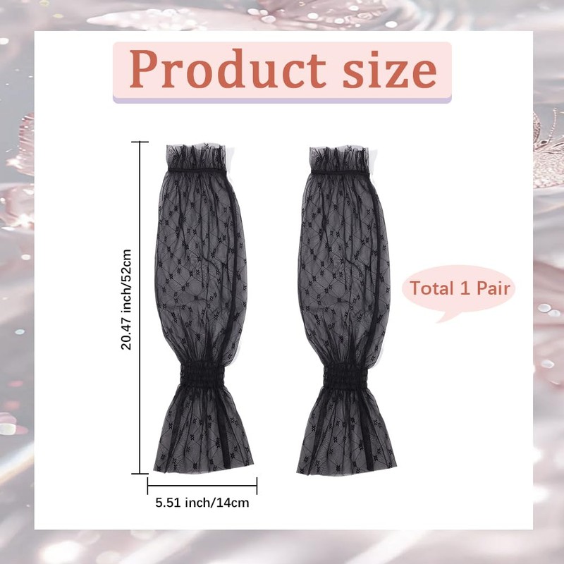 CABODYALS 1 Pair Mesh Puff Arm Sleeves Glove Black Sheer