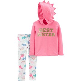Carter's Baby Girls' 2-Piece Top & Pant Set (9 Months, Pink Glitter Best Siste/Ivory Dinosaur)