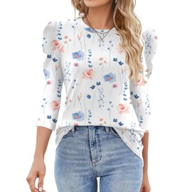 Ivicoer 3/4 Sleeve T Shirts for Women Petite Tops Short Sleeve Tops for Women Womans Tops 2025 Spring Floral L