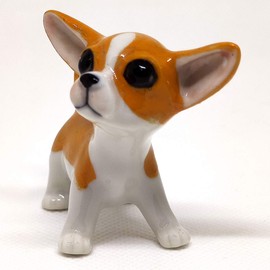 SSJSHOP Chihuahua Dollhouse Miniature Figurines Hand Painted Ceramic Animals Collectible Dog Lover Gift Home Decor, Orange Stand