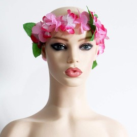 Hawaiian Flower Headband Wristbands Tropical Hawaii Luau Leaf Bracelets Hair Hoops Wreath Women Headpiece Hair Bands Summer Beach Vacation Party Decoration Cosplay Costume Hair Accessories 18 Pack
