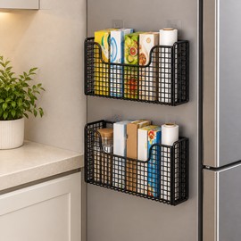 Metal Cabinet Door Storage Basket for Kitchen Organization – Space-Saving Hanging Rack for Plastic Wrap and Household Essentials