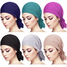 6 gorros de bufanda preatados para mujer, turbante, gorro, bufanda para la cabeza, para mujeres y niñas (colores suaves)