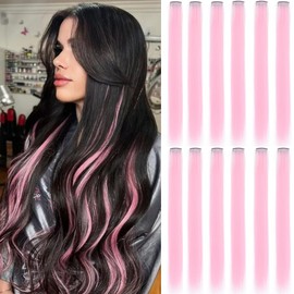 GZVIS 12 Pcs Light Pink hair extensions 22 Inch Straight colored hair colorful clip in extensions Highlight Party for Kids Girls and Women Gift(Light Pink,22)