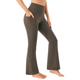 Stelle Bootcut Yoga Pants with Pockets for Women 30" Wide Leg Pants High Waist Tummy Control Workout Yoga Pants(Tea Brown, X-Large)