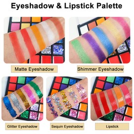 25 Colors Glitter Eyeshadow Palette, Sequins Shiny Matte Eye Shadow Palette Party Stage Makeup Lip Color Cosmetics All in One Makeup Palette