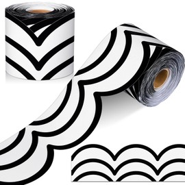 Mooliwe 65 Feet Bulletin Board Borders White with Black Lines Scalloped Borders Decorative Scalloped Wavy Rolled Trim Decoration for Classroom School Wall Back to School