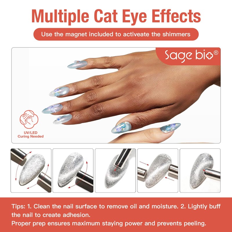 SAGEBIO 15ml Cat Eye Gel Nail Polish with Magnet Shimmer