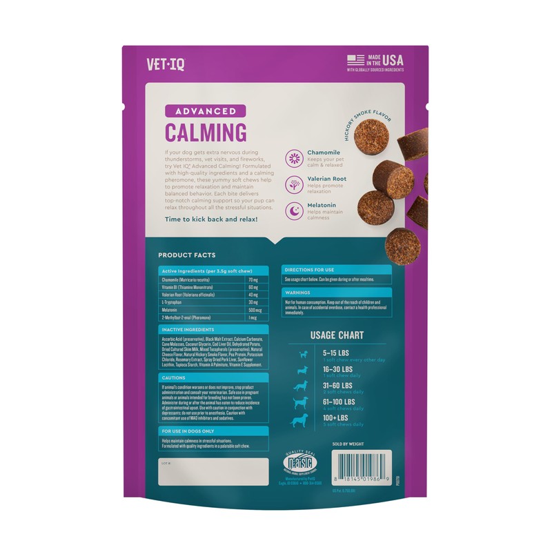 VetIQ Advanced Calming Support Supplement for Dogs, Dog Calming Chews