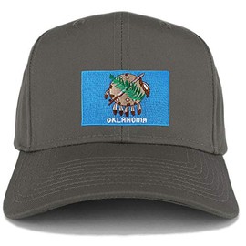 Armycrew XXL Oversize New Oklahoma State Flag Patch Adjustable Baseball Cap - Charcoal