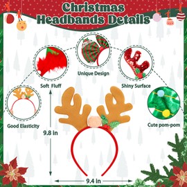 HOVACY 12 Pieces Christmas Headbands, Cute Xmas Head Toppers, Various Design Santa Hat Christmas Tree Snowman Reindeer Antler Headwears for Christmas Party Favors, Christmas Decorations