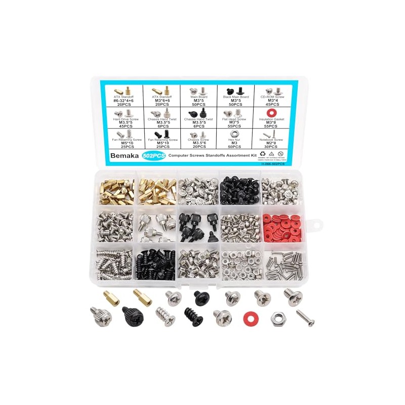 Juego de 502 Tornillos para Computadora, Separadores de Placa Base,