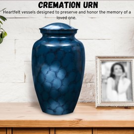 ALPHA Living HOME Handcrafted Urn for Ashes Adult Male Female, Blue Marble Finish Cremation Urn for Human Ashes, Decorative Funeral Memorial Urn with Secure Lid for Adult Man & Woman