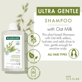Klorane Ultra-Gentle Shampoo with Oat Milk - Sulfate-Free - Dermatologist and Pediatric Tested - Hypoallergenic, Vegan, Plant-Based Fomula - High Tolerance Formula for Whole Family - 13.5 fl. oz.