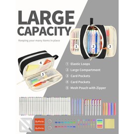 SUNEE Cute Pencil Case, Aesthetic Pen Pouch with 3 Compartments, Kawaii Colored Large Pencil Bag with Zipper, Stationery Storage and Organizer, Green School Supplies for Teen and Adult Girls