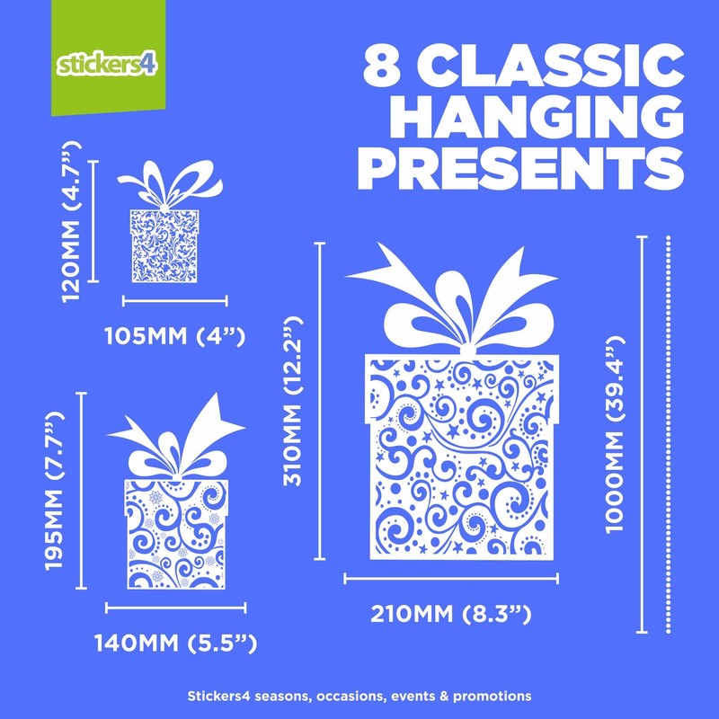 Christmas Window Stickers - Xmas Present Hanging Bauble Window Cling