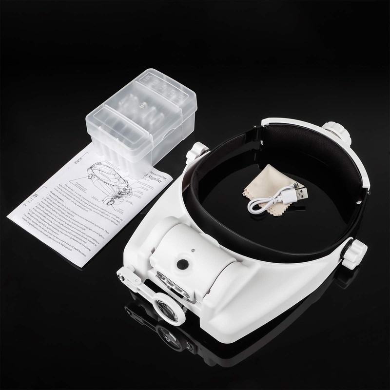 EEEKit Headband Magnifier with 3 LED Light, Head Mount Magnifying