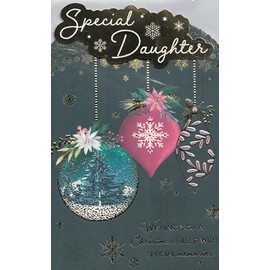 Special Daughter Christmas Card, Traditional Xmas Decorations Design, 23 x 15 cm