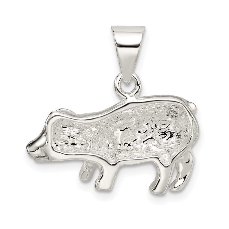 Solid 925 Sterling Silver Pig Pendant Charm (24mm x 15mm)