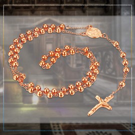 Cupimatch Stainless Steel Necklace Vintage Religious Jesus Christ Crucifix Cross Cham Pendant Link Bead Chain Necklace for Men and Women, Stainless Steel