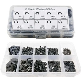 580 Pcs Circlips Assorted Sizes, E-Clips, External Retaining Ring E-Clips, Snap Opening Ring Circlips Kit, Carbon Steel E Clips Assortment Kits, C-Clips, M1.5-M10