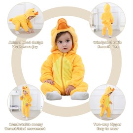 COOKY.D Infant Hooded Baby Rompers Animal Jumpsuit Soft Flannel Winter Cosplay Costume for Baby Girls Boys, 18-24 Months, Duck