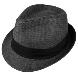 Gelante Summer Fedora Panama Straw Hats with Black Band, Black, Small-Medium