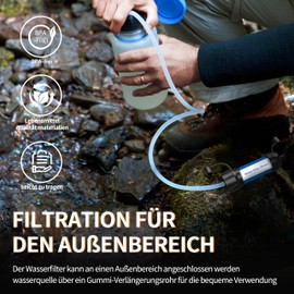 GOLDJU Outdoor Water Filter, Levels 0.1 Micron Portable Water Filter Camping, 5000L Water Purifier Survival Equipment for Hiking Camping Travel and Emergency, Blue