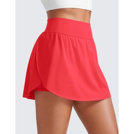 CRZ YOGA Tennis Skirts for Women High Waisted Side Slit Running Workout Athletic Mini A Line Skort with Pockets Deep Red Medium