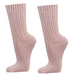 LEO Design Twin Pack Natural Norwegian Women Merino Wool socks, Blend of Lambs wool and cotton Socks, Heavy wool, Thick soft & Warm sock, Thermal socks. Red, Pink, White. (Pink, 6-8)