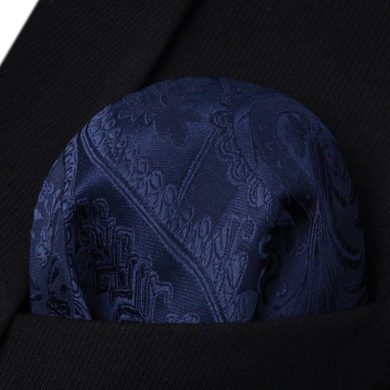 HISDERN Mens Solid Navy Blue Paisley Wedding Tie Handkerchief Men's