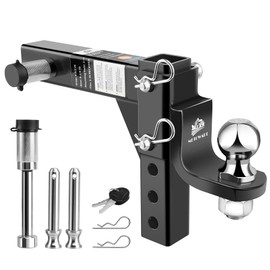 METOWARE Adjustable Trailer Hitch Ball Mount, 9-1/2" Drop and 8-1/4" Rise, 2" Towing Ball 7500 LBS, Fits 2-Inch Receiver, 6-Position Heavy Duty Tow Hitch with Pins and Trailer Hitch Lock