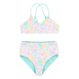 Hurley Girls' High Waisted Bikini 2-Piece Swimsuit, Blue Ice/Floral