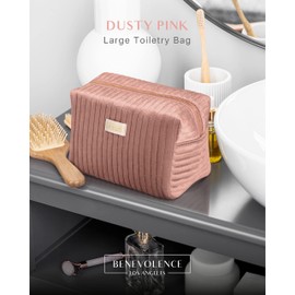 Benevolence LA Neceser para mujer, neceser de viaje para cosméticos, maquillaje, artículos de cambiador | Bolsas de aseo para viajes, bolsa de cosméticos, bolsa de maquillaje, Rosa (Dusty Pink), Large