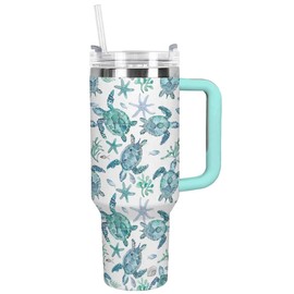 SHINEFUL Coastal Shell 40 oz Tumbler with Handle and Straw Lid | Insulated Cup Reusable Stainless Steel | Cupholder Friendly (Sea Shell 2)
